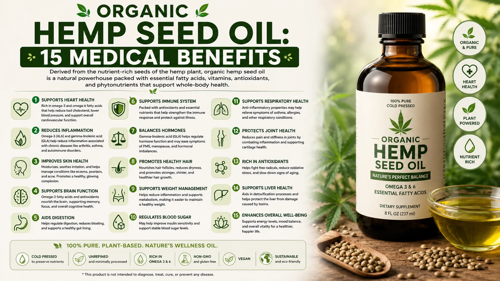 Voordelen van biologische hennepzaadolie: 15 wetenschappelijk onderbouwde toepassingen 12 Organic Hemp Seed Oil Benefits 15 Evidence-Supported Uses