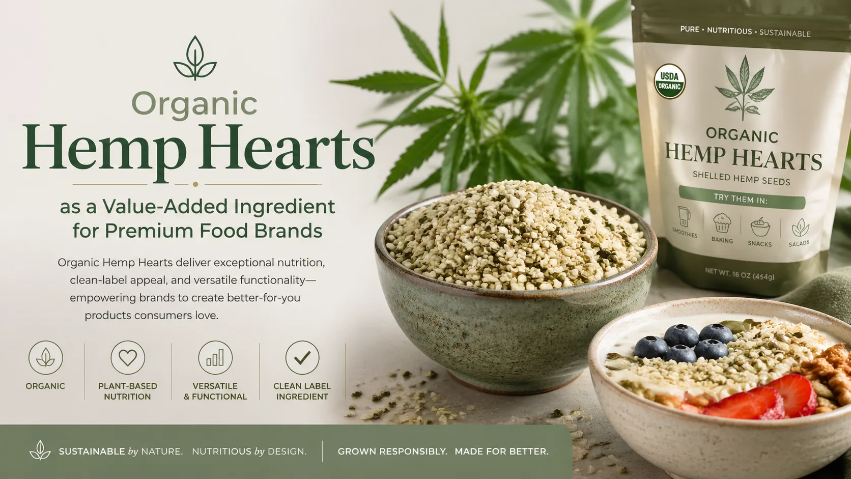 Biologische hennepzaadpitten als toegevoegde-waarde-ingrediënt voor premium voedingsmerken – Complete B2B-gids 7 Organic Hemp Hearts as a Value-Added Ingredient for Premium Food Brands