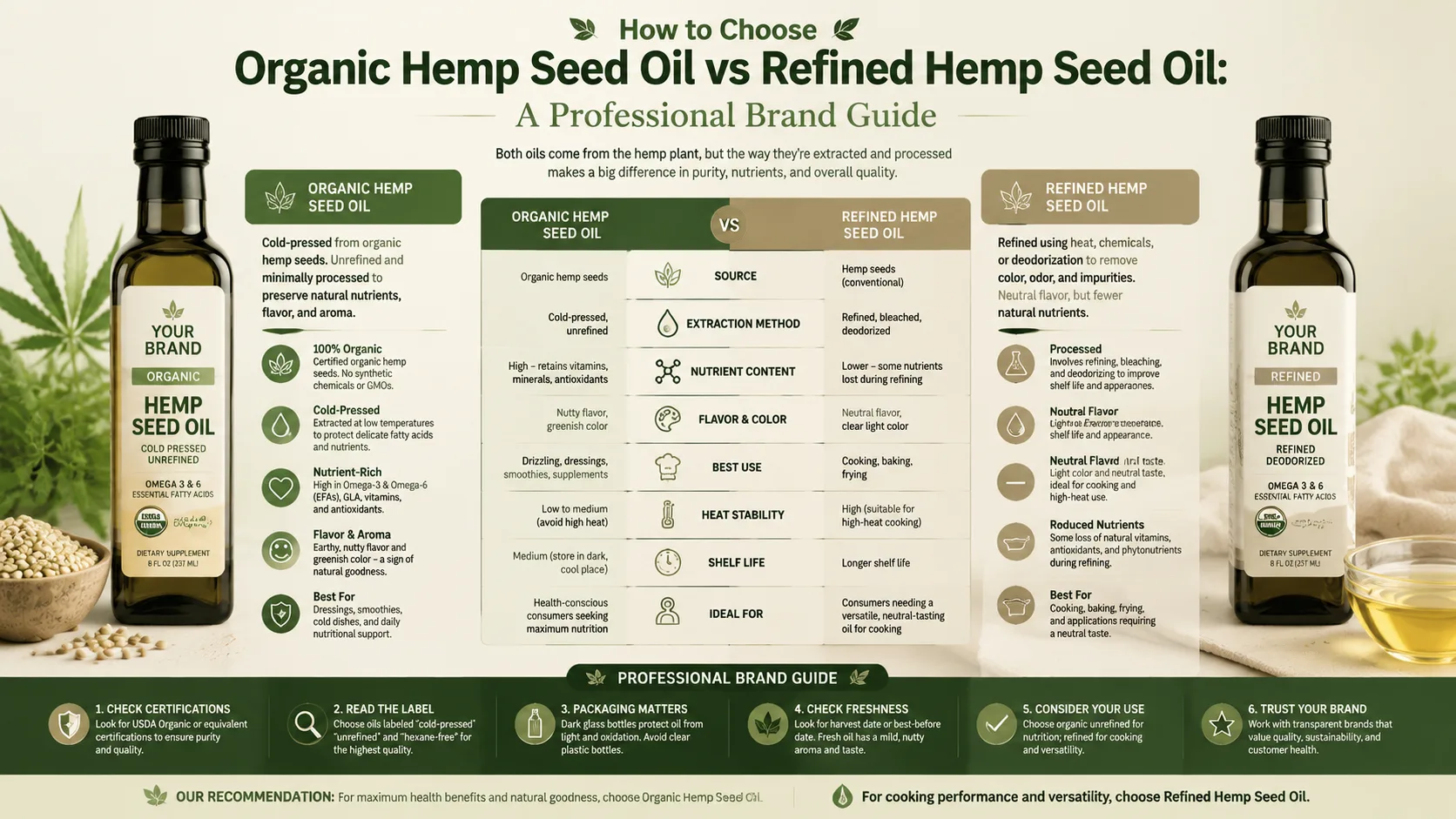 Biologische hennepzaadolie of geraffineerde hennepzaadolie kiezen: een professionele merkgids 2 How to Choose Organic Hemp Seed Oil vs Refined Hemp Seed Oil A Professional Brand Guide